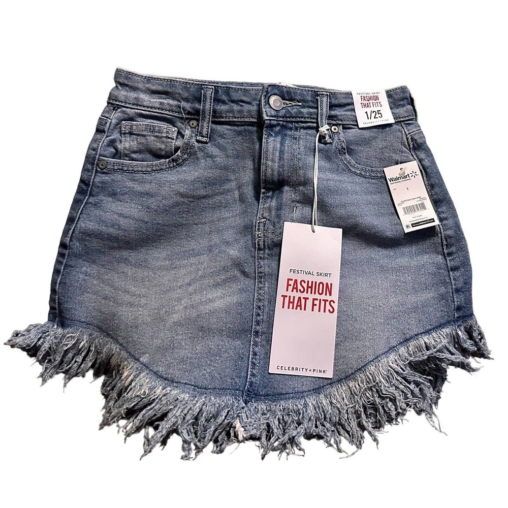 Celebrity Pink Fray Distressed Demin Mini‎ Skirt Juniors NWT